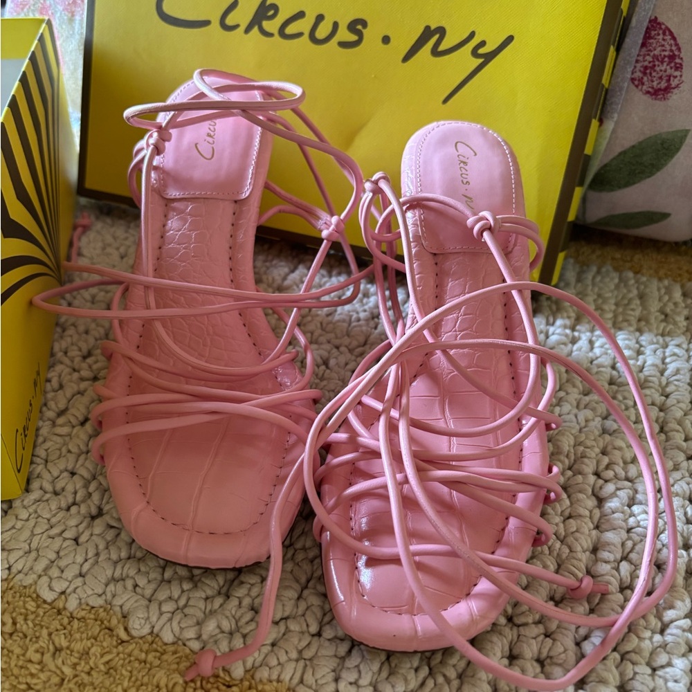 Circus by Sam Edelman Pink Lace-Up kitten heel Sandals